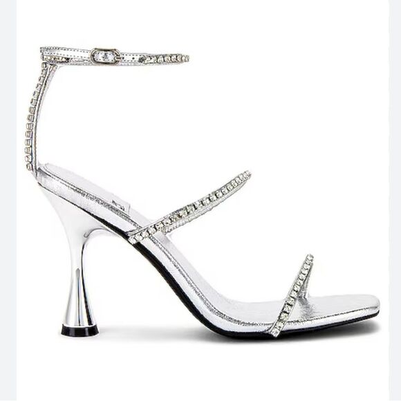 Jeffrey Campbell Demonica Sandals Silver shoes high heels Rhinestone Revolve 9.5 - Picture 2 of 14